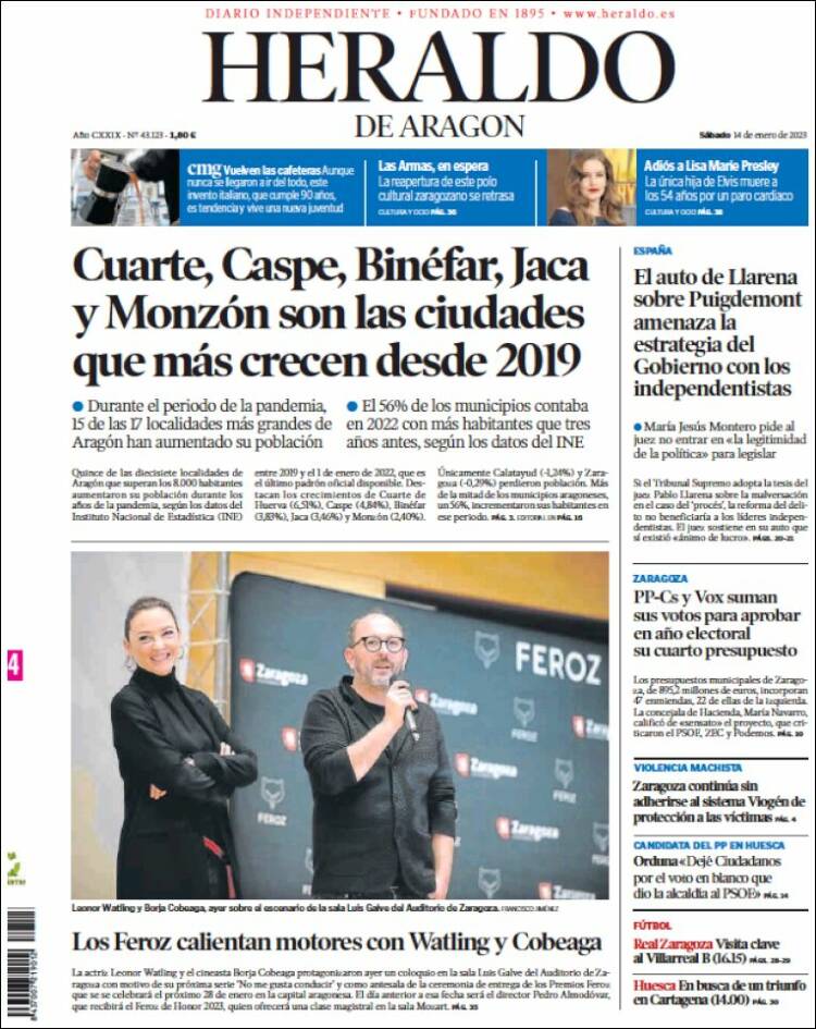 Portada de Heraldo de Aragón (Spain)