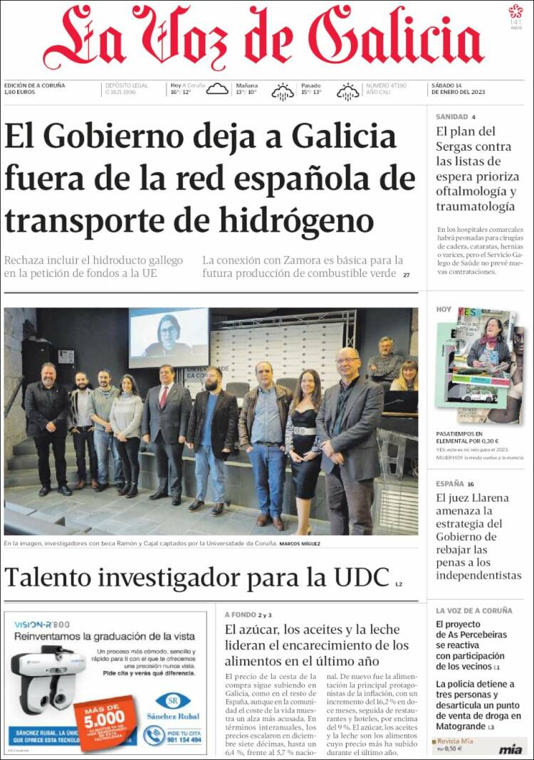 Portada de La Voz de Galicia (España)