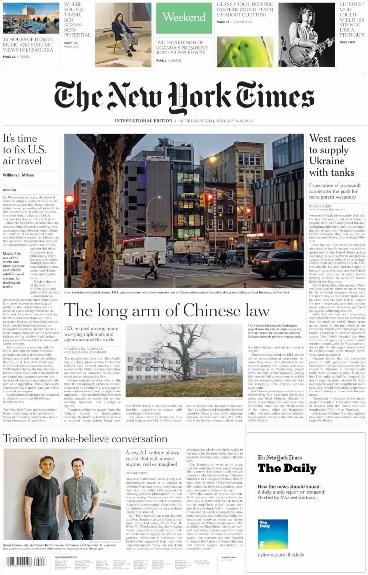 Portada de International New York Times (Europa)