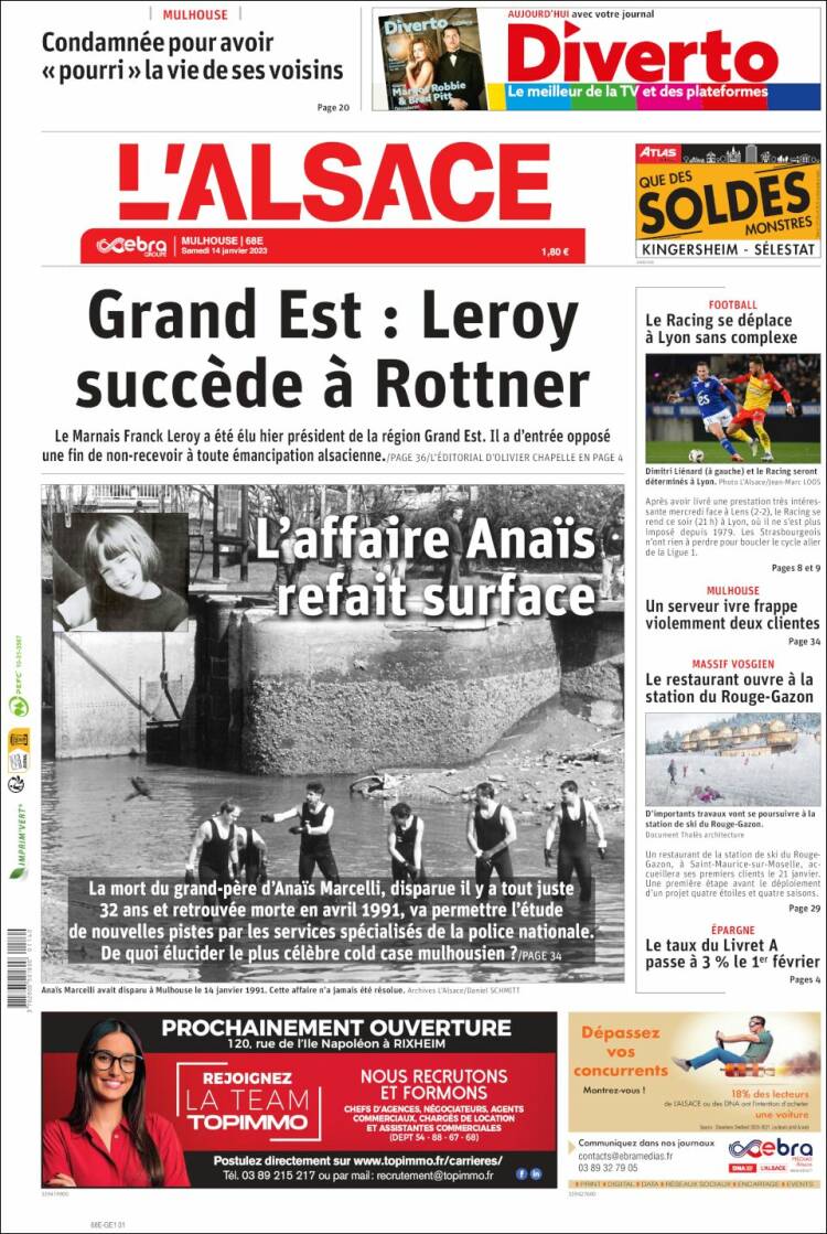 Portada de Journal L'Alsace (Francia)