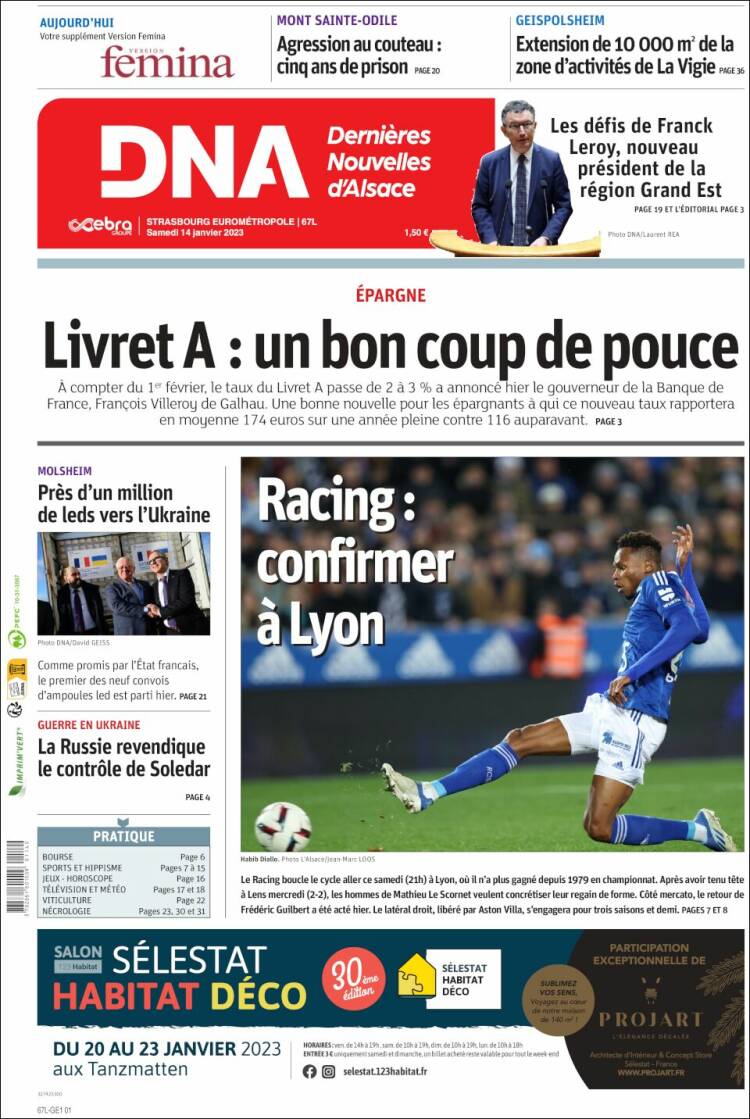 Portada de Les Dernières Nouvelles d'Alsace (Francia)