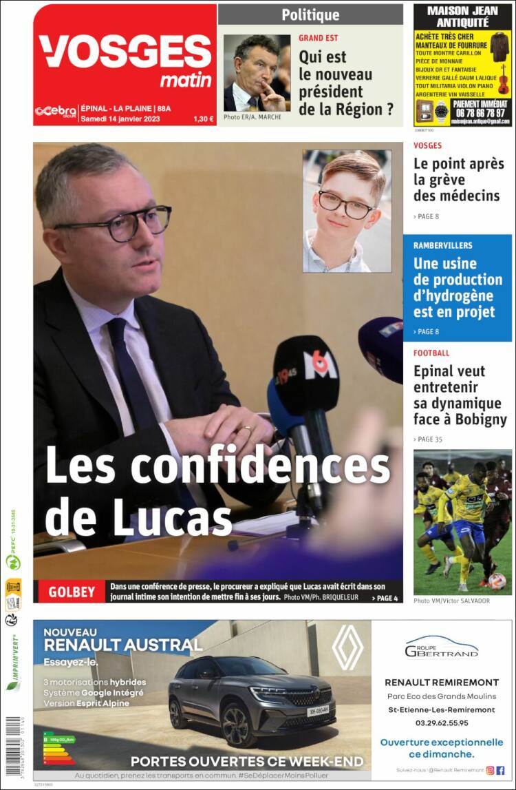 Portada de Vosges Matin (Francia)