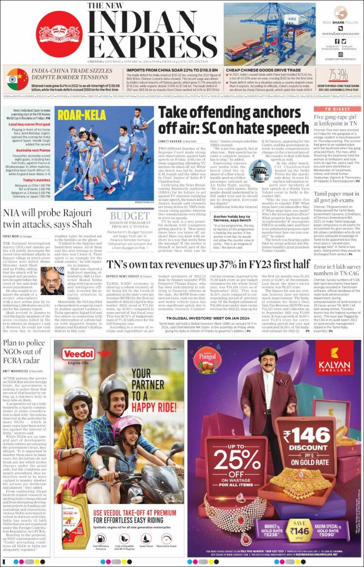Portada de New Indian Express (India)
