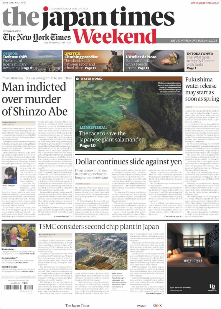 Portada de The Japan Times (Jap&oacute;n)