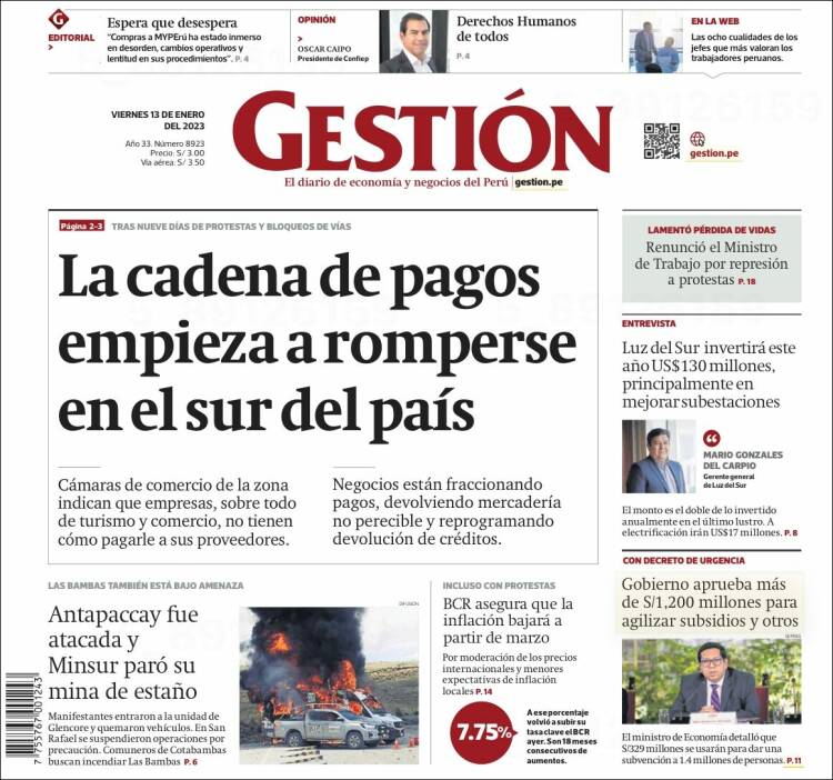 Portada de Diario Gestión (Peru)