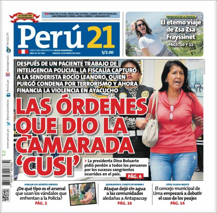 Portada de Perú 21 (Peru)