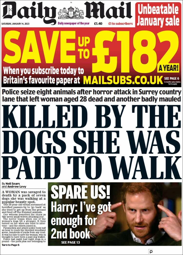 Portada de Daily Mail (Reino Unido)