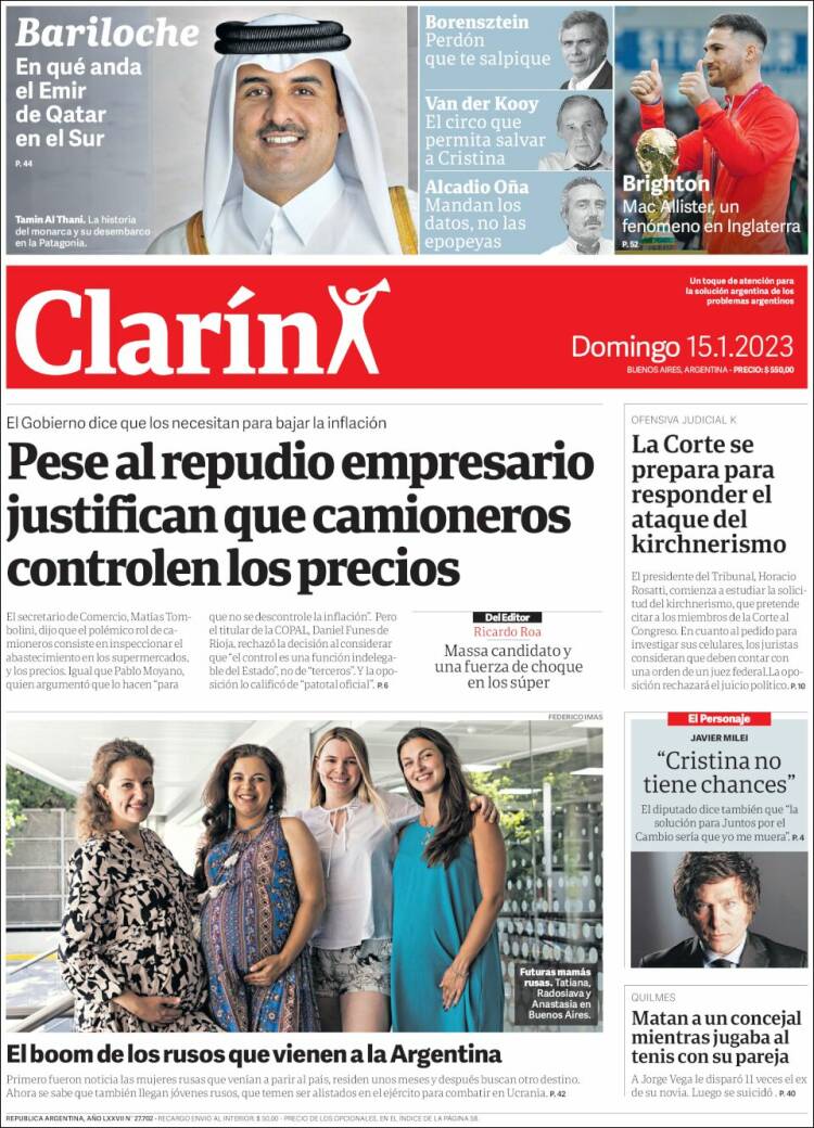 Portada de Clarín (Argentina)