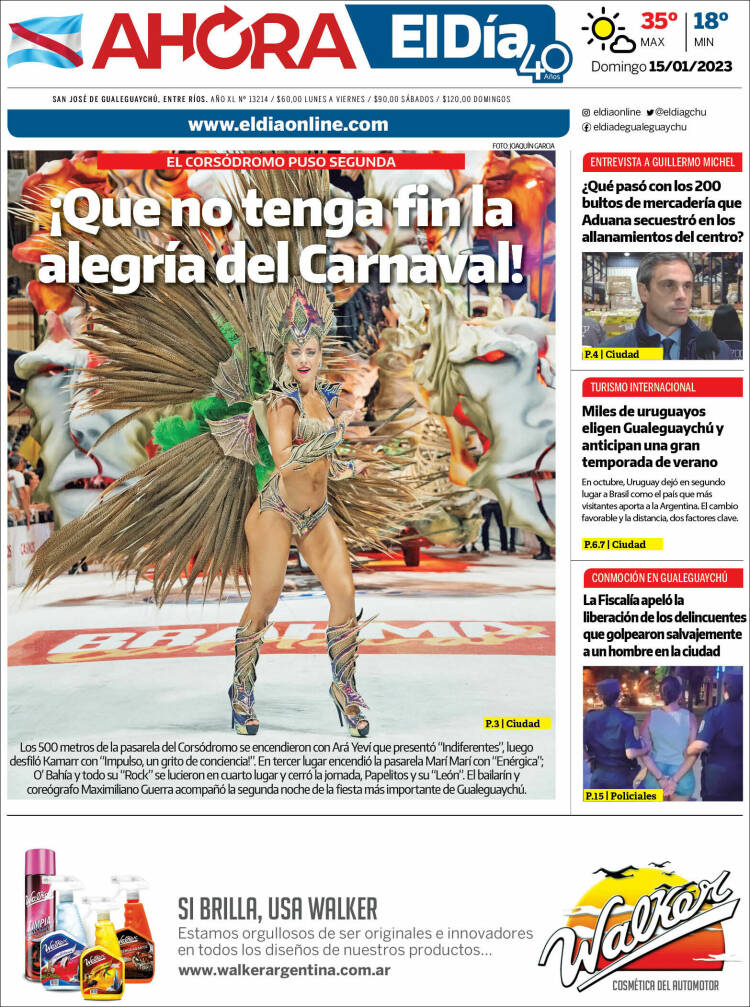 Portada de El Día de Gualeguaychú (Argentina)