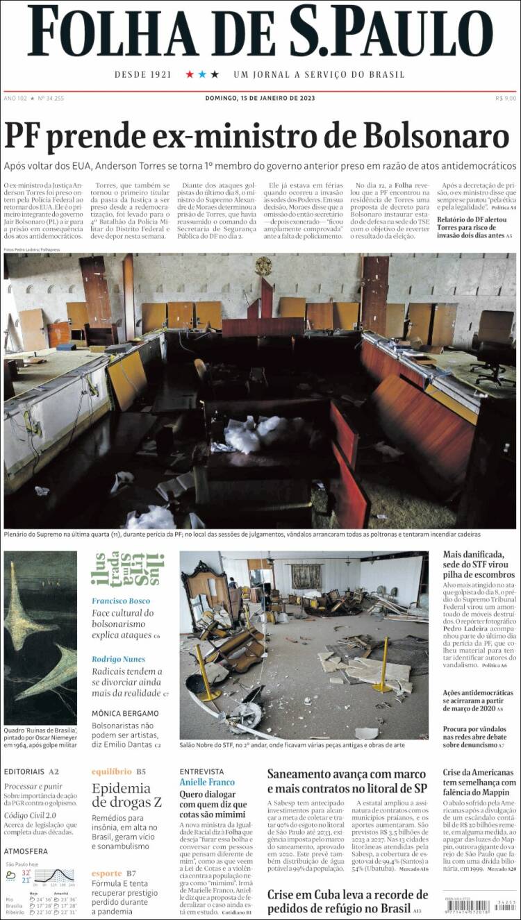 Portada de Folha de São Paulo (Brasil)