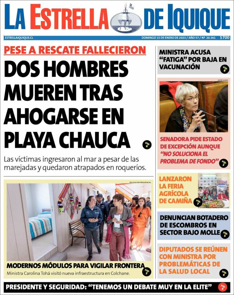 Portada de La Estrella de Iquique (Chile)