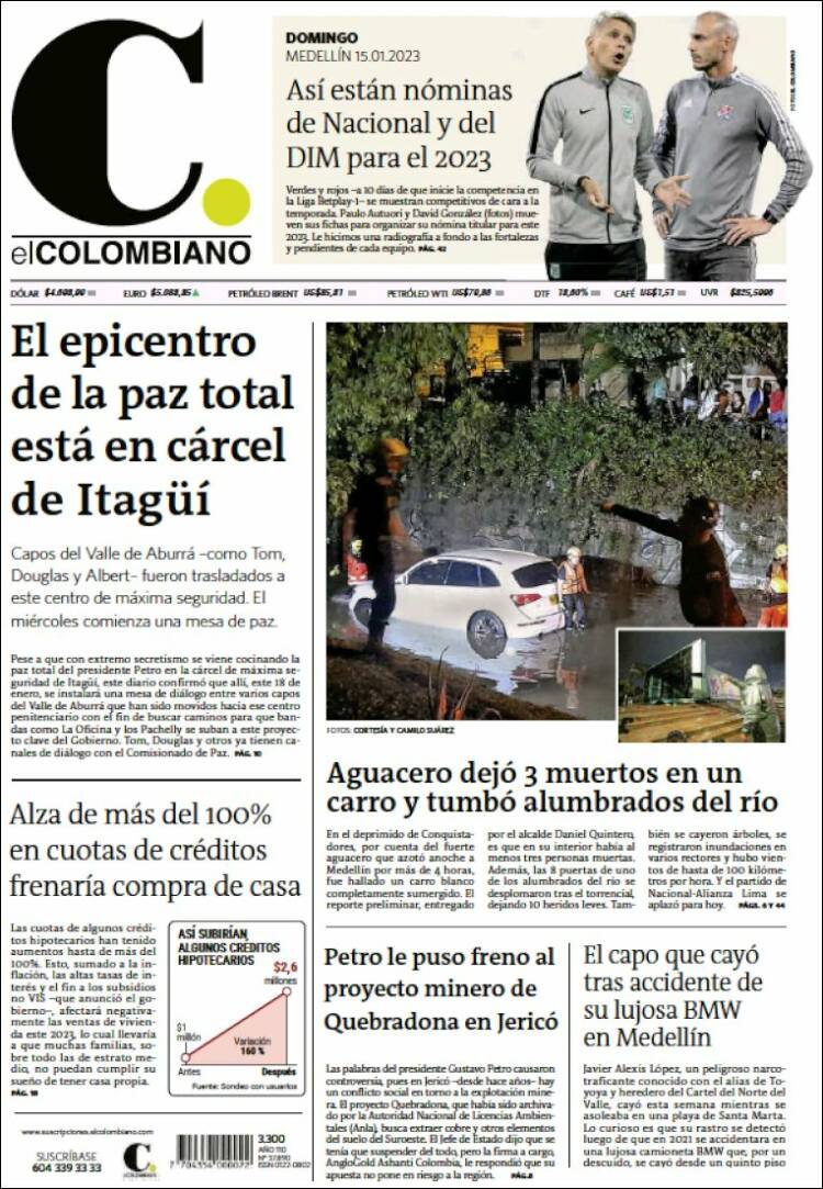 Portada de El Colombiano (Colombia)