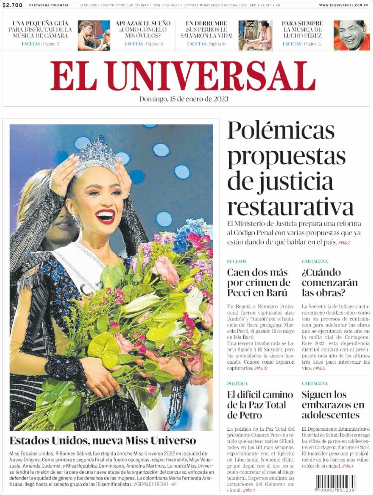 Portada de El Universal (Colombia)