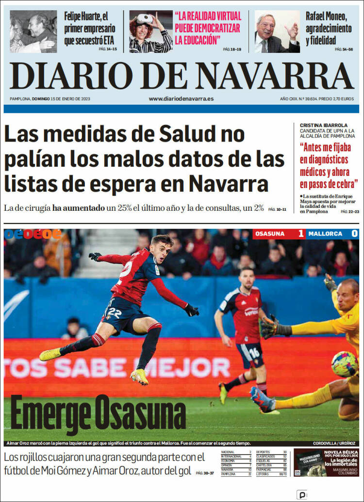 Portada de Diario de Navarra (Espa&ntilde;a)