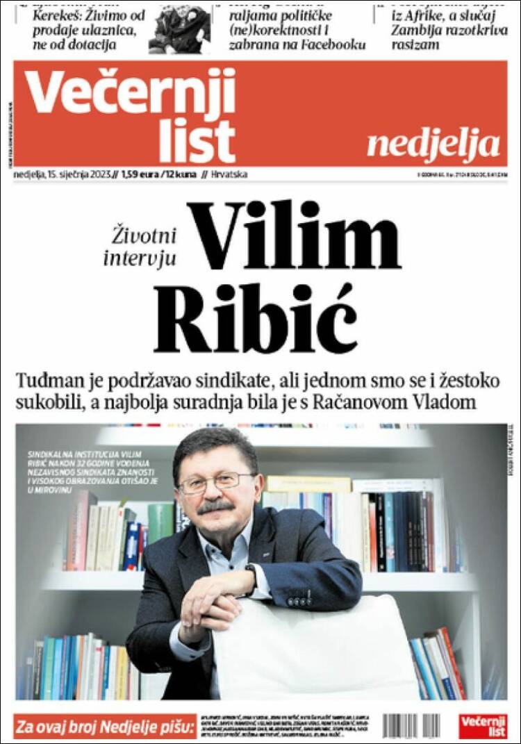 Portada de Večernji (Croacia)