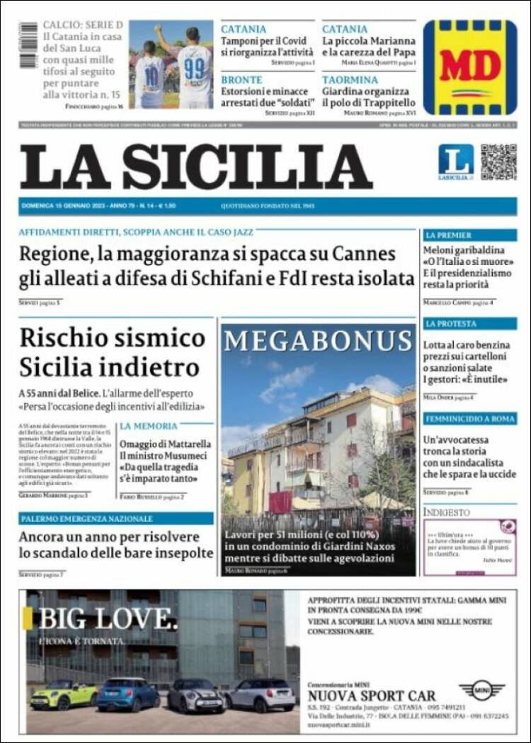 Portada de La Sicilia (Italia)