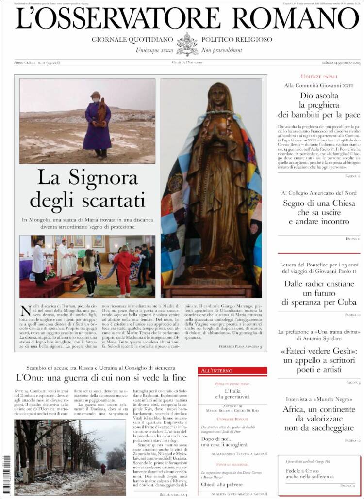 Portada de L'Osservatore Romano (Italia)