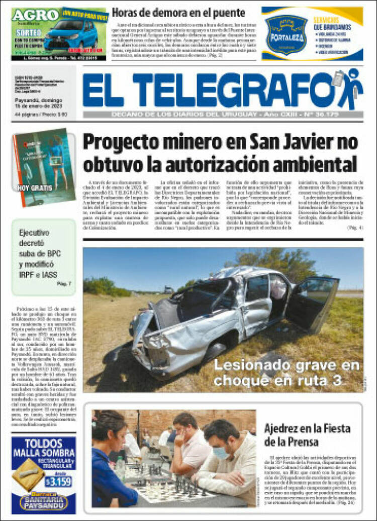 Portada de El Telégrafo (Uruguay)