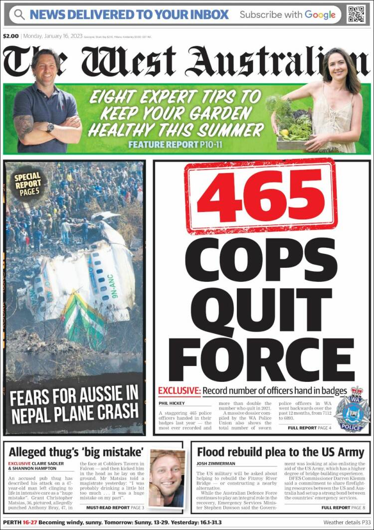 Portada de The West Australian (Australia)