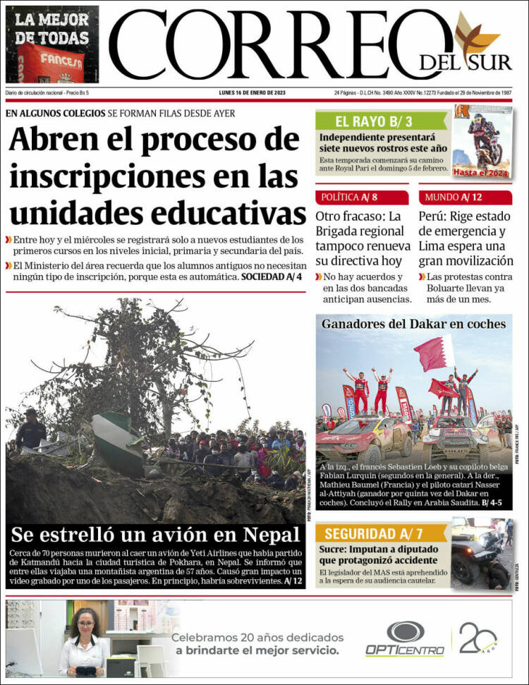 Portada de Correo Sur (Bolivia)