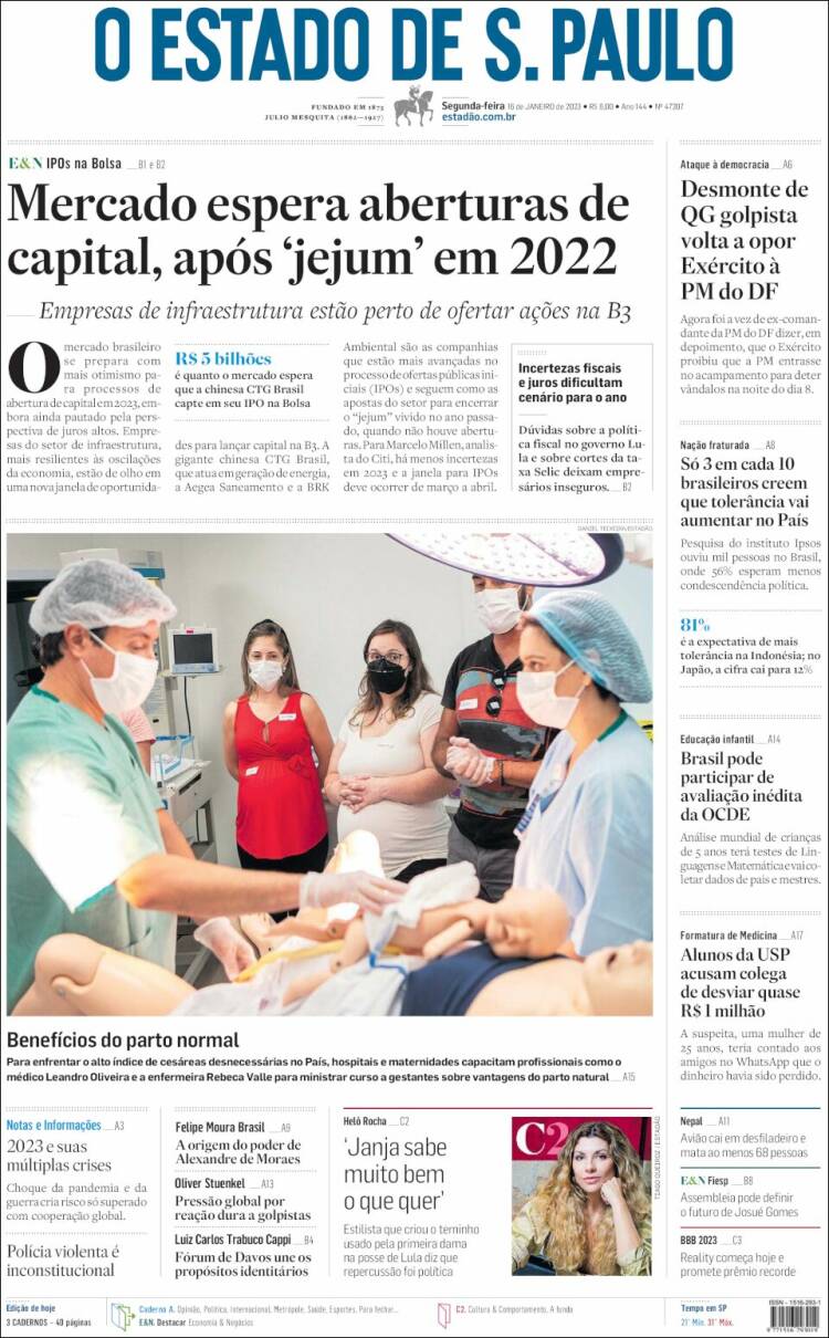 Portada de O Estado de São Paulo (Brasil)