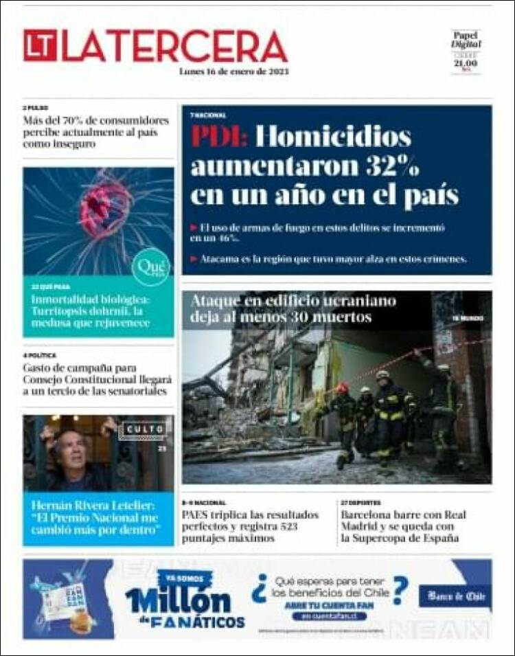 Portada de La Tercera (Chile)