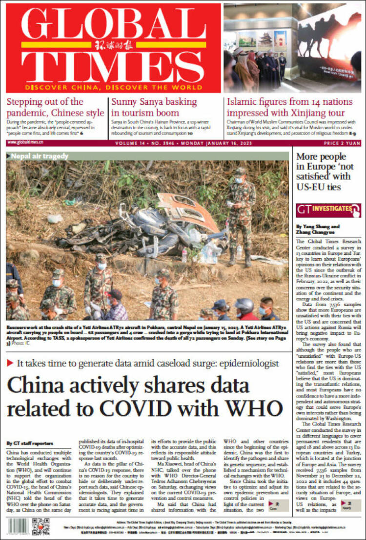 Portada de The Global Times (China)