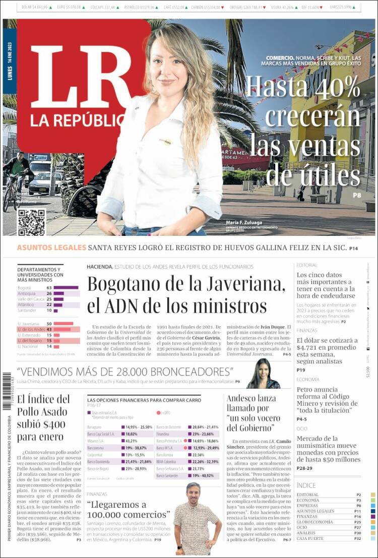 Portada de La Republica (Colombia)