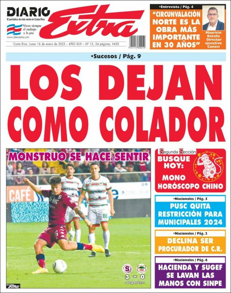 Portada de Diario Extra (Costa Rica)