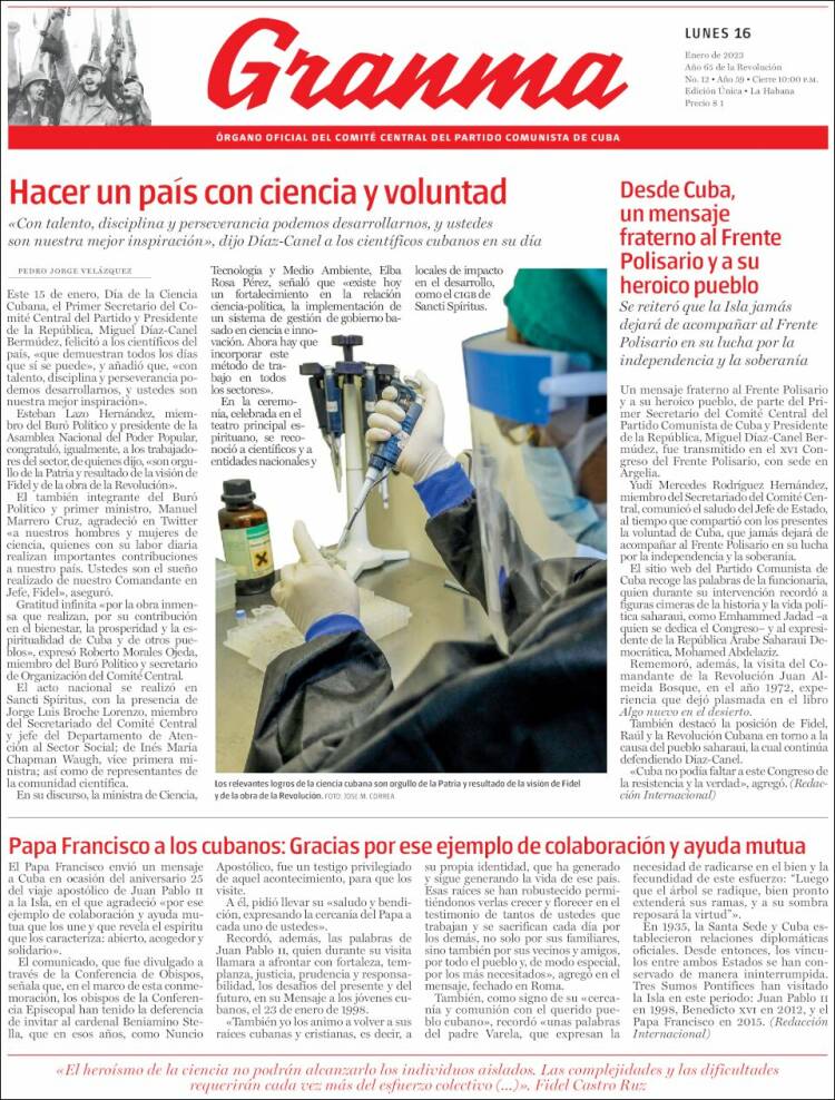 Portada de Granma (Cuba)