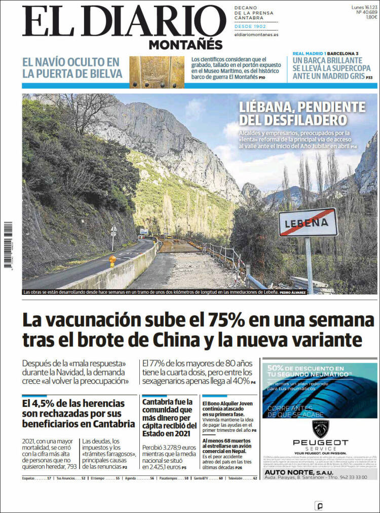 Portada de El Diario Montañés (España)