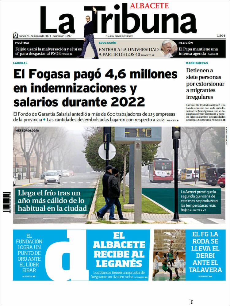 Portada de La Tribuna de Albacete (España)