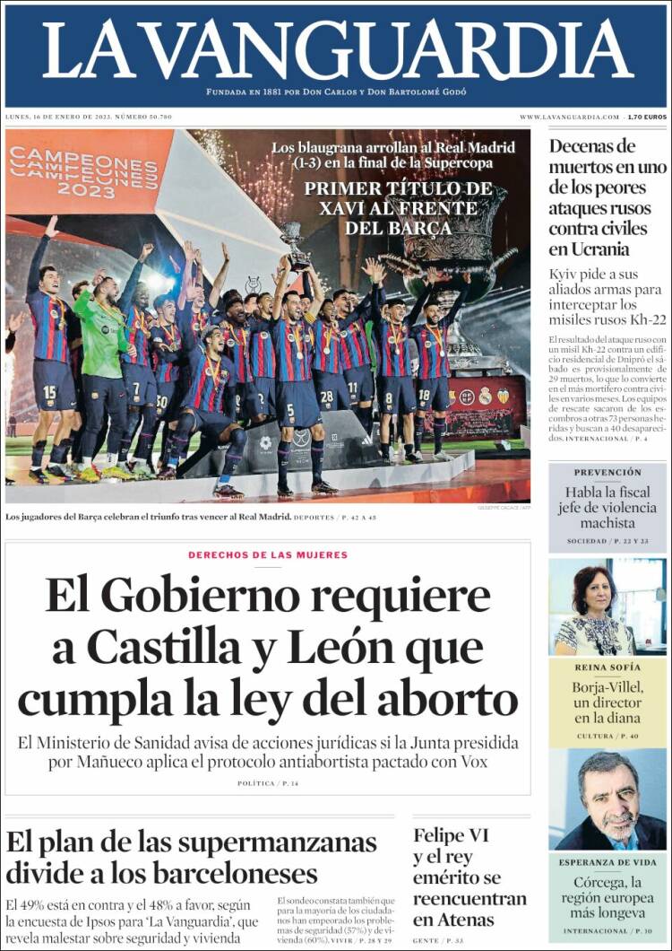 Portada de La Vanguardia (España)