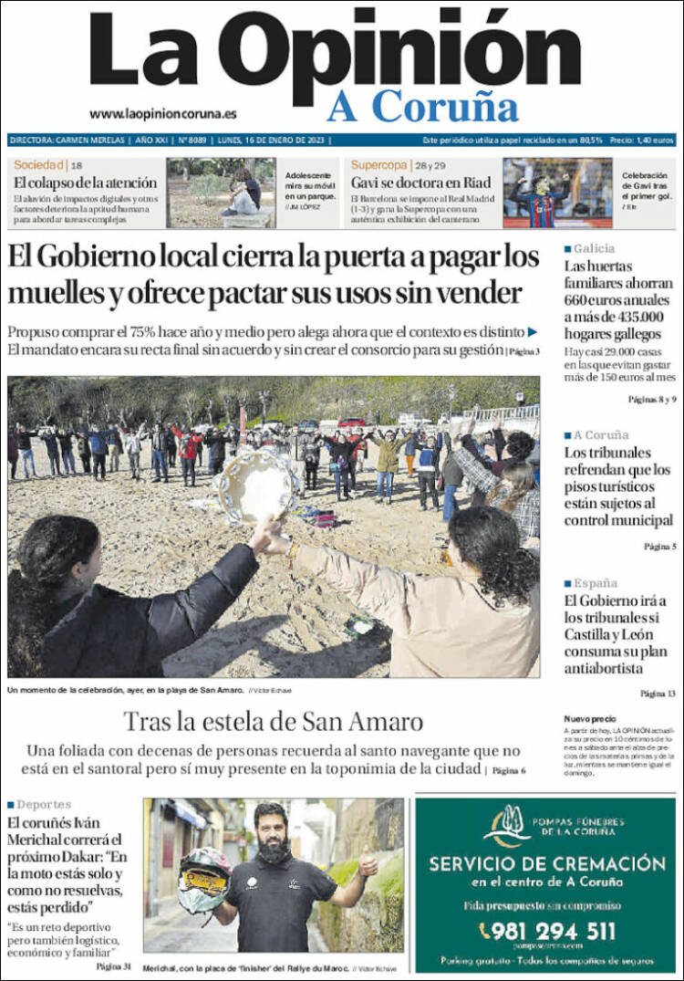 Portada de La Opinión de A Coruña (España)