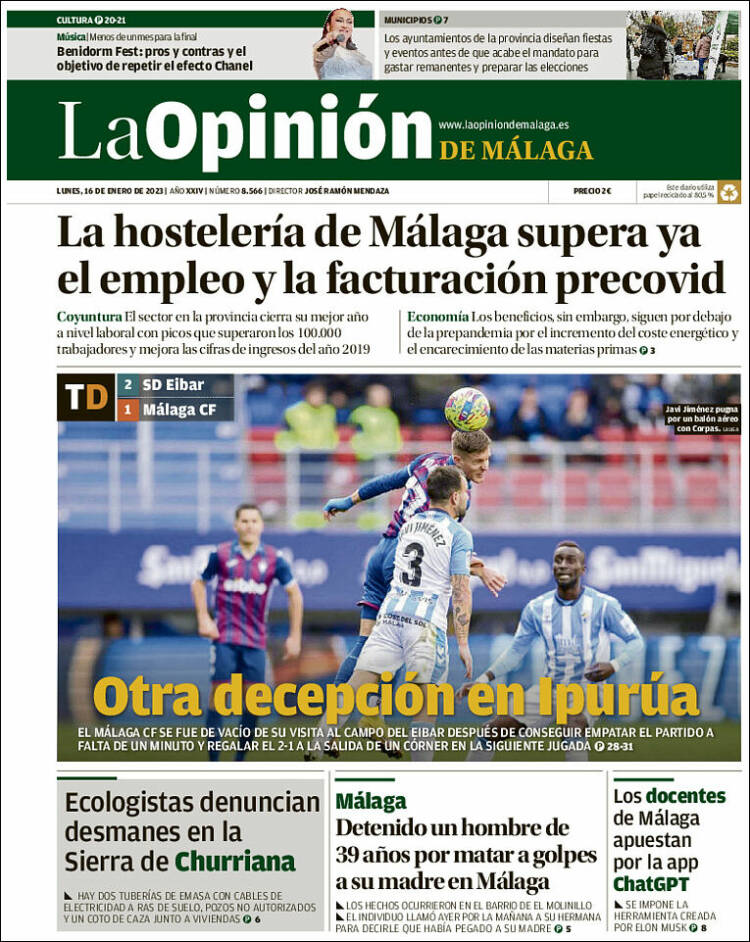 Portada de La Opinión de Málaga (España)