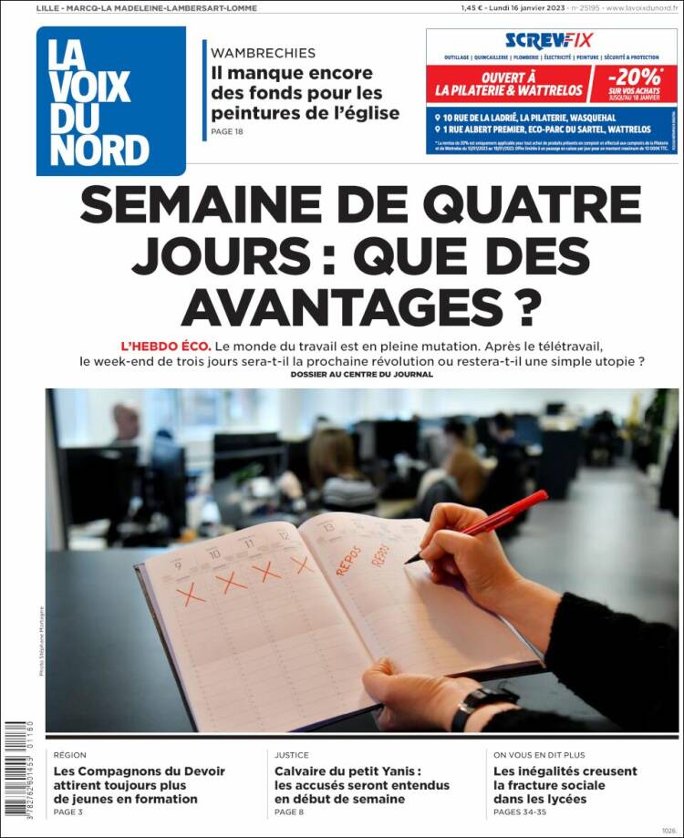 Portada de La Voix du Nord (Francia)