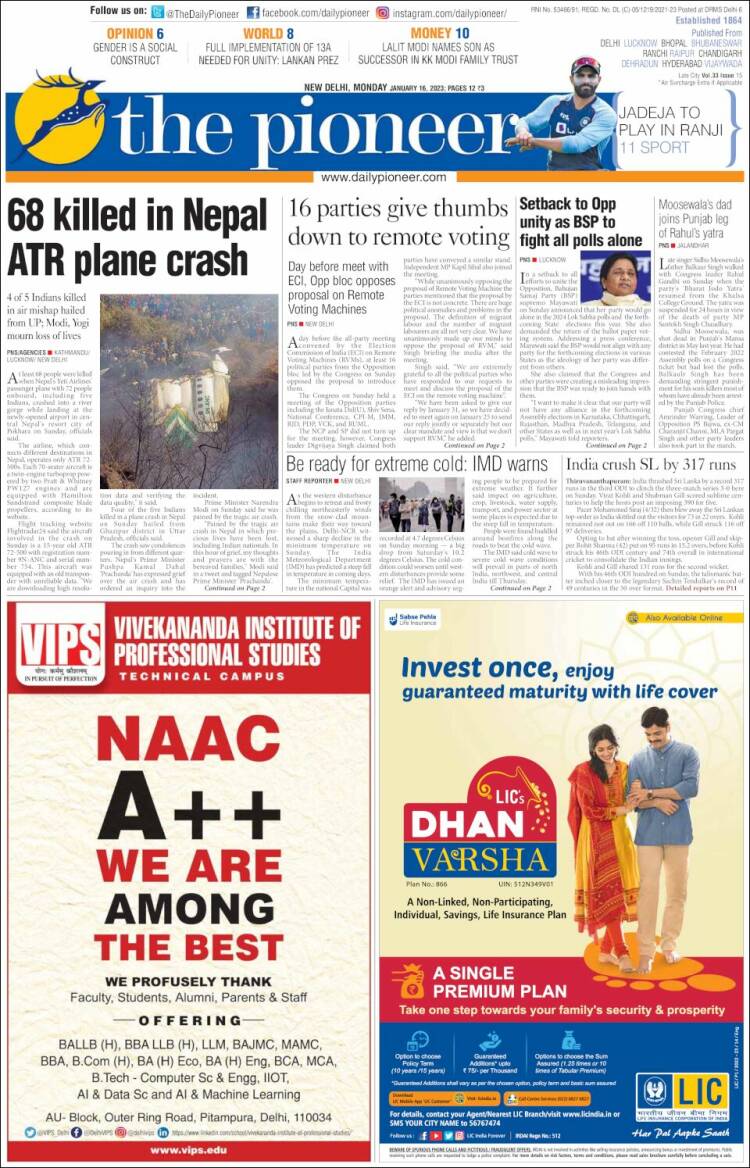 Portada de The Pioneer (India)