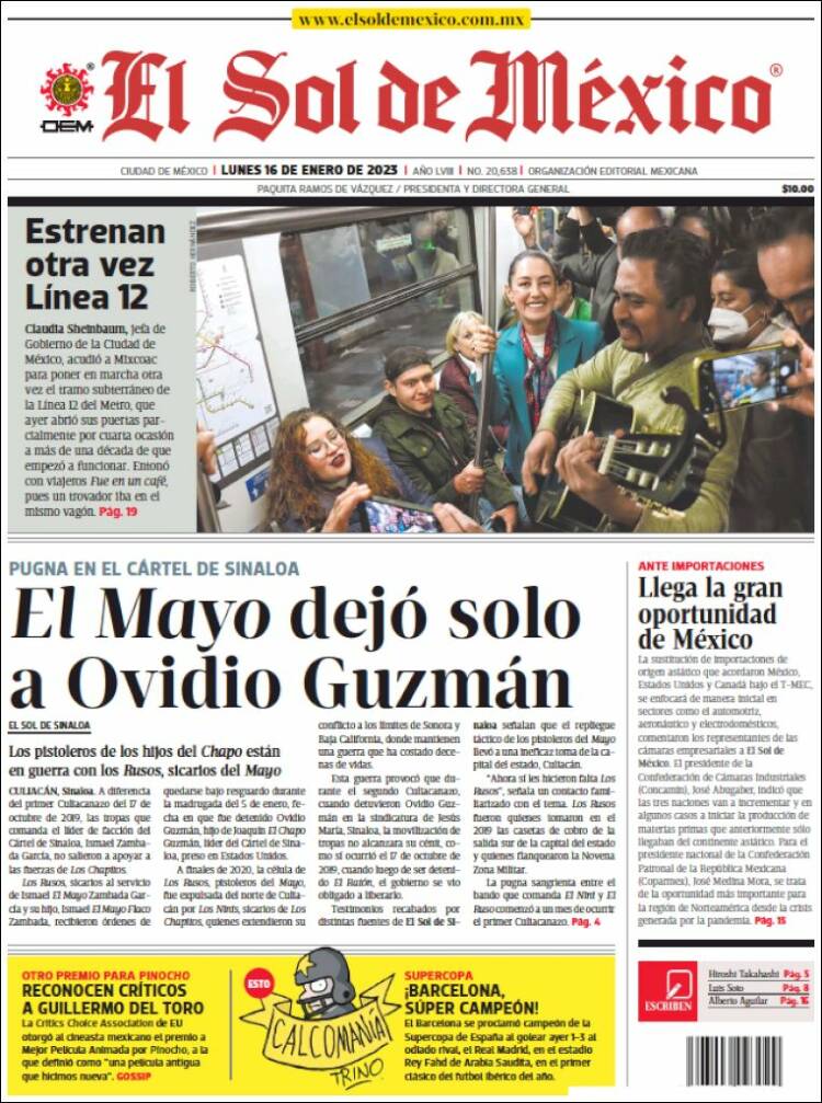 Portada de El Sol de México (M&eacute;xico)