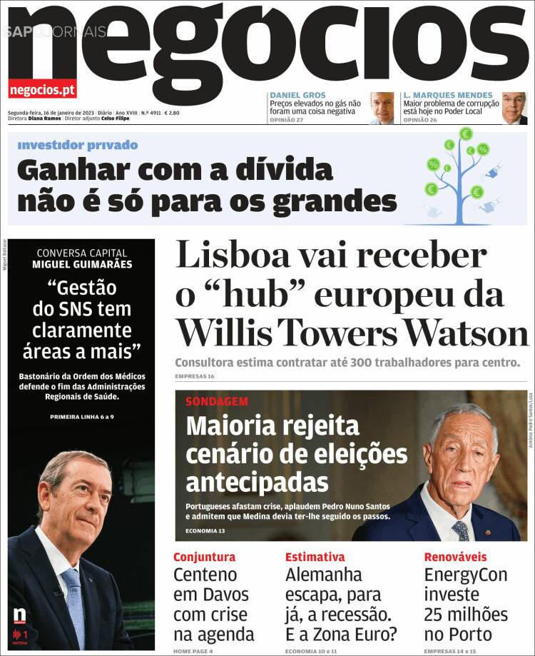 Portada de Jornal de Negócios (Portugal)