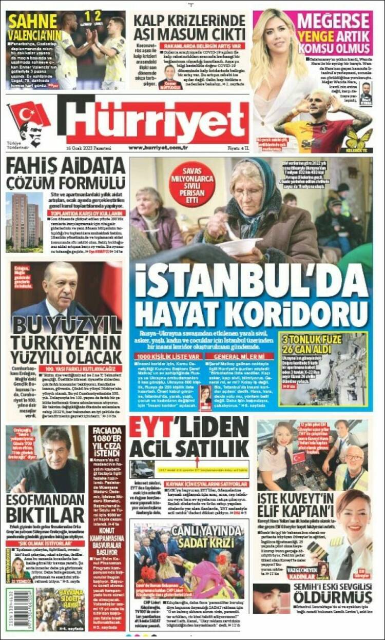 Portada de Hürriyet (Turqu&iacute;a)