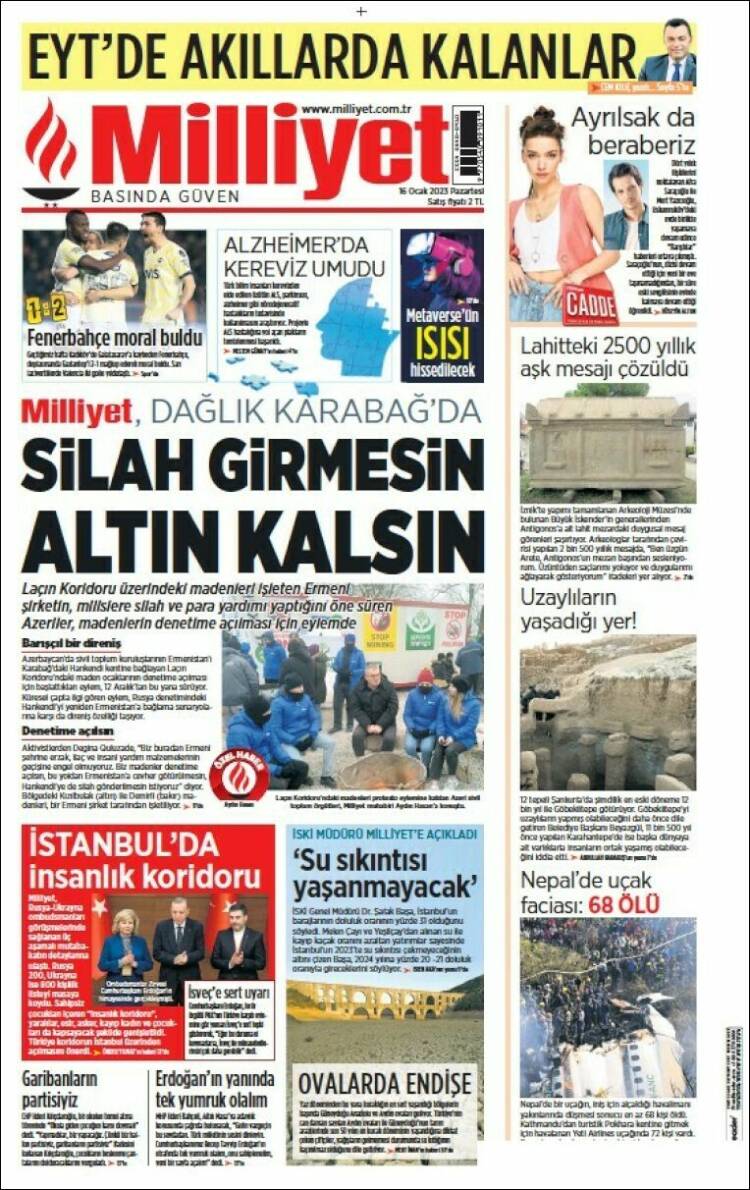 Portada de Milliyet (Turqu&iacute;a)