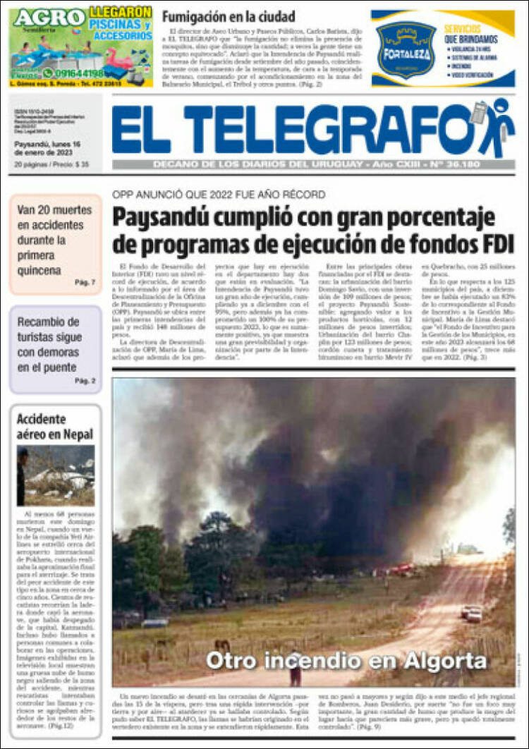 Portada de El Telégrafo (Uruguay)