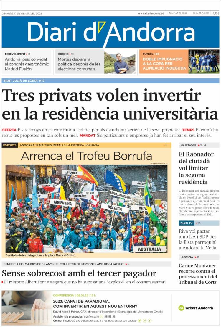 Portada de Diari d’Andorra (Andorra)