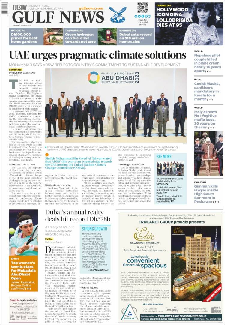 Portada de Gulf News (Asia-Pacific)