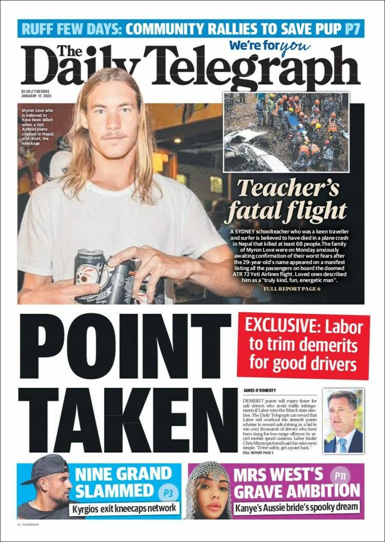 Portada de The Daily Telegraph (Australia)