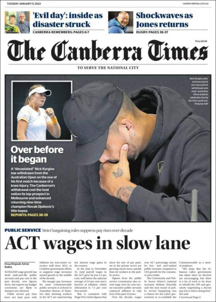 Portada de The Canberra Times (Australia)