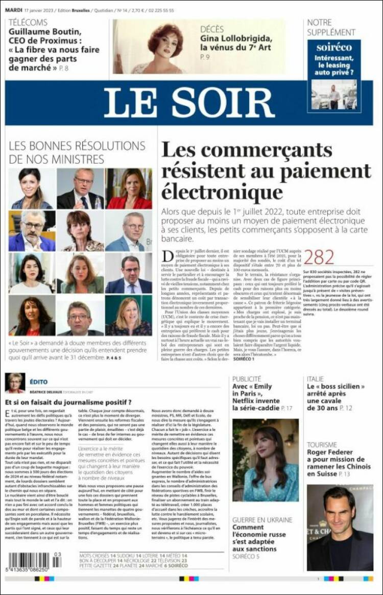 Portada de Le Soir (B&eacute;lgica)