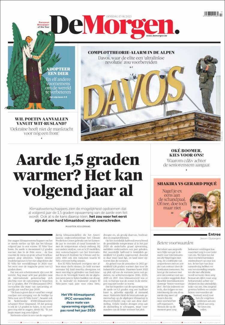 Portada de De Morgen (B&eacute;lgica)