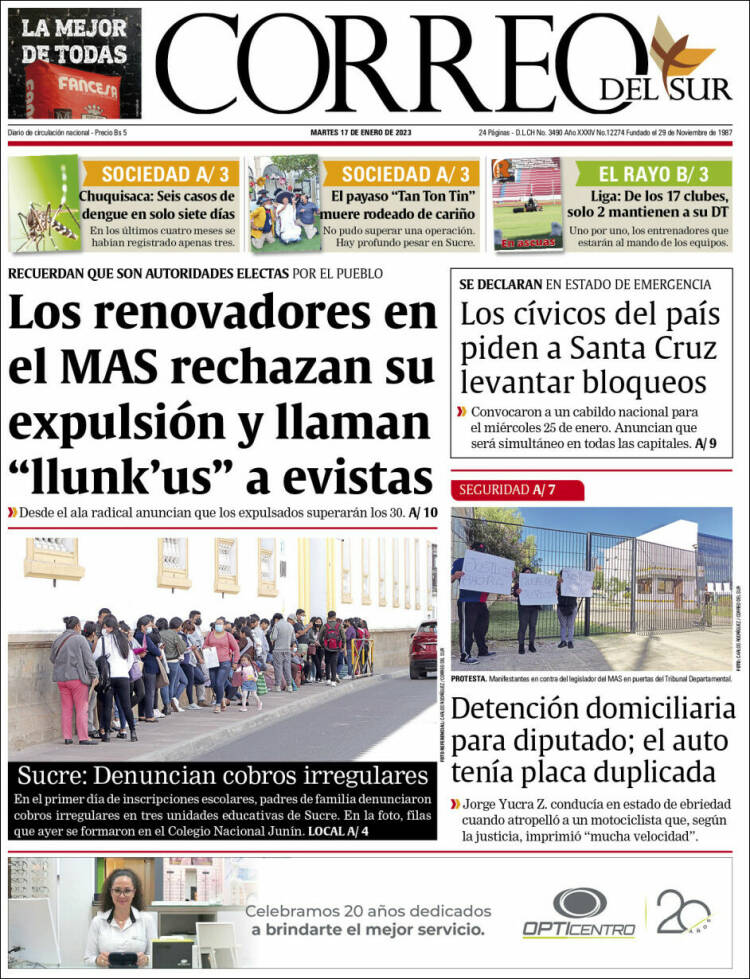 Portada de Correo Sur (Bolivia)