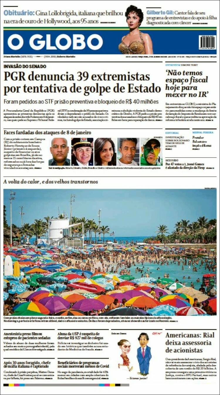 Portada de O Globo (Brasil)